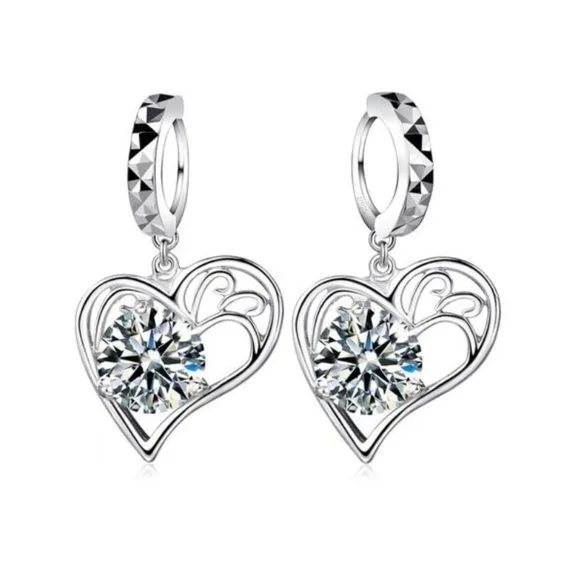 💎 NEW ❤️ Bundle Heart Elegant 925 Sterling Silver Earrings And Necklace Set - Picture 3 of 4